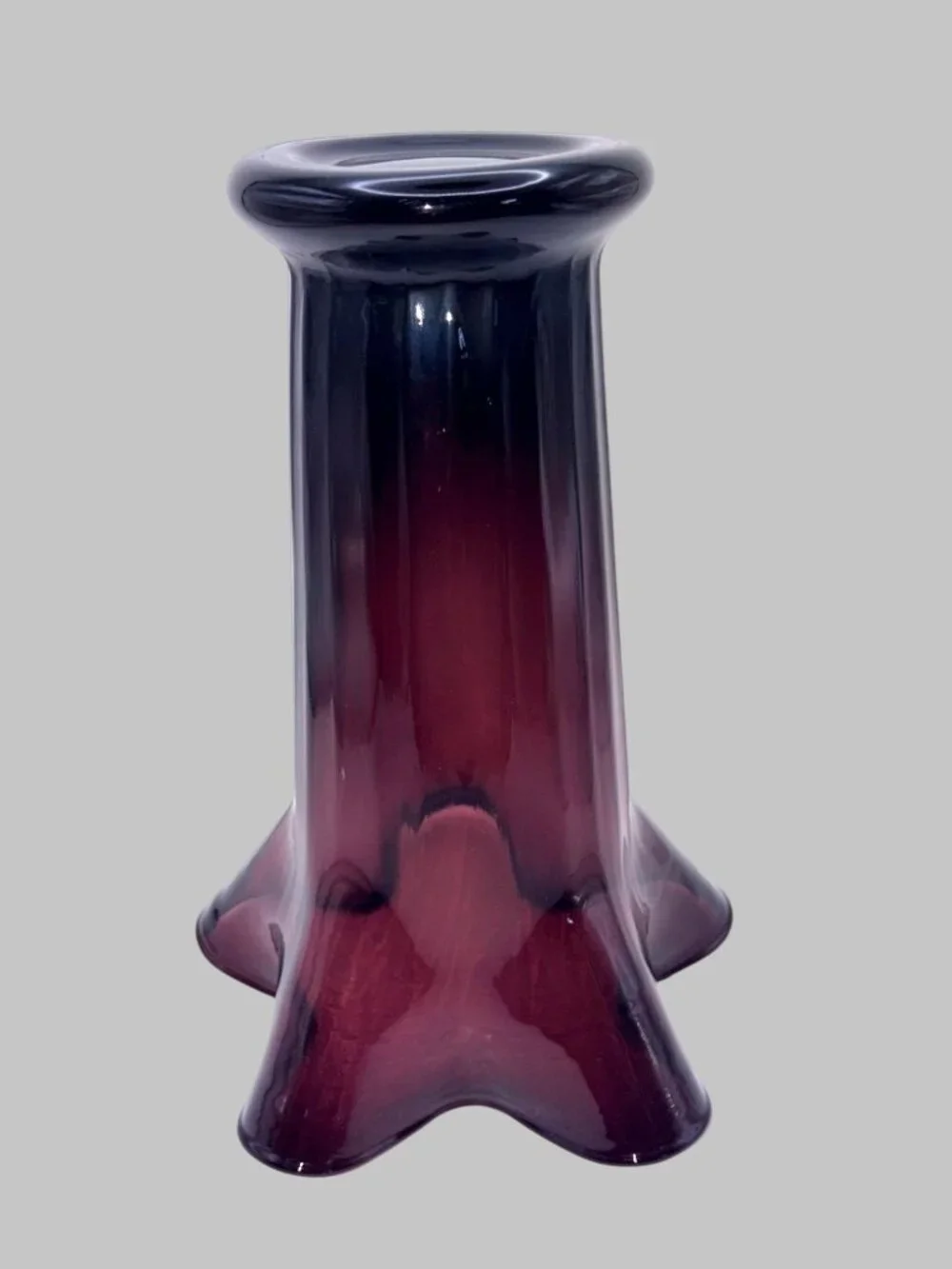 VTG Italian Rossini Amethyst Art Glass Fluted Swung Vase Hand Blown Purple 9